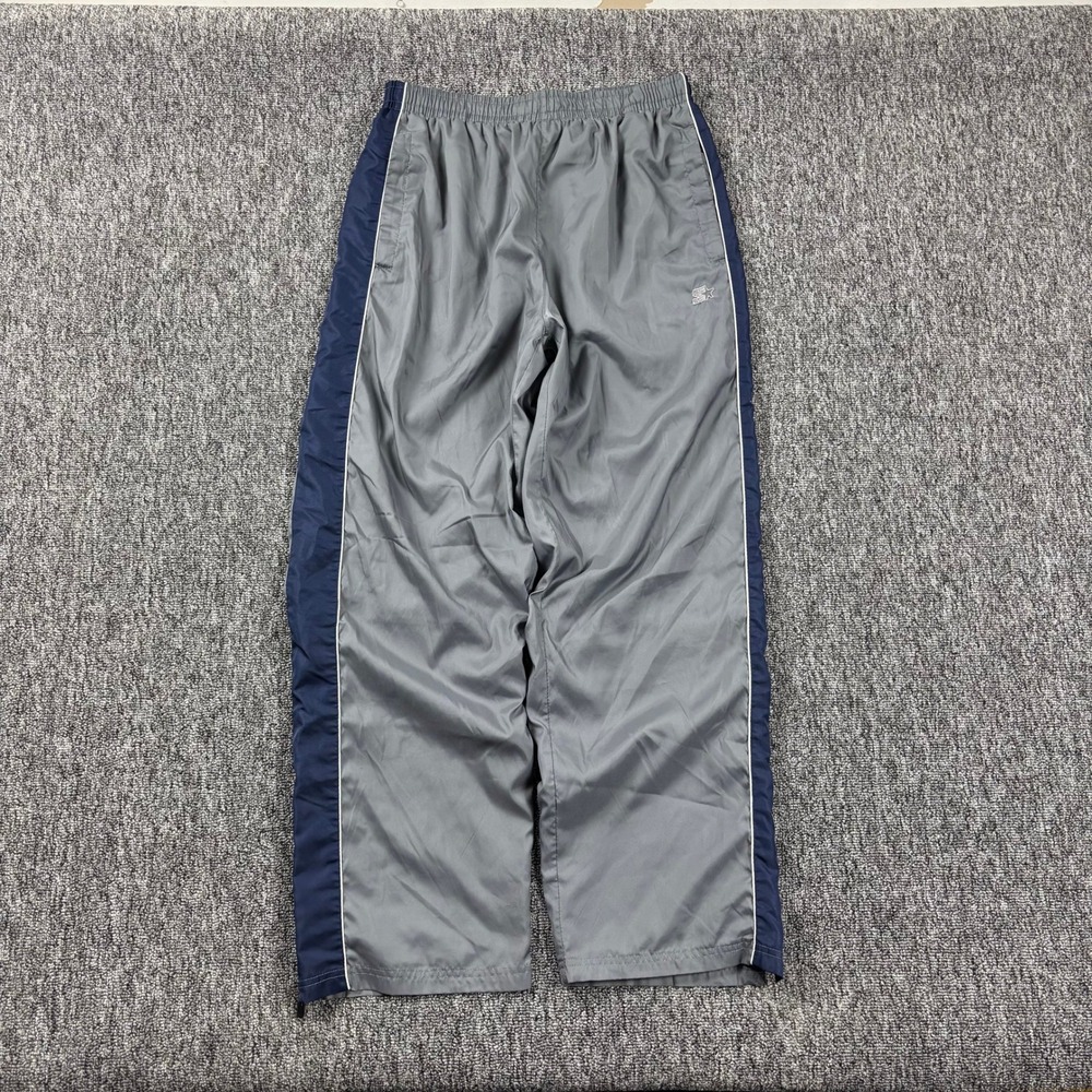 Vintage Y2K Baggy Starter Lightweight Track Pants Grey Navy Blue Piping XL